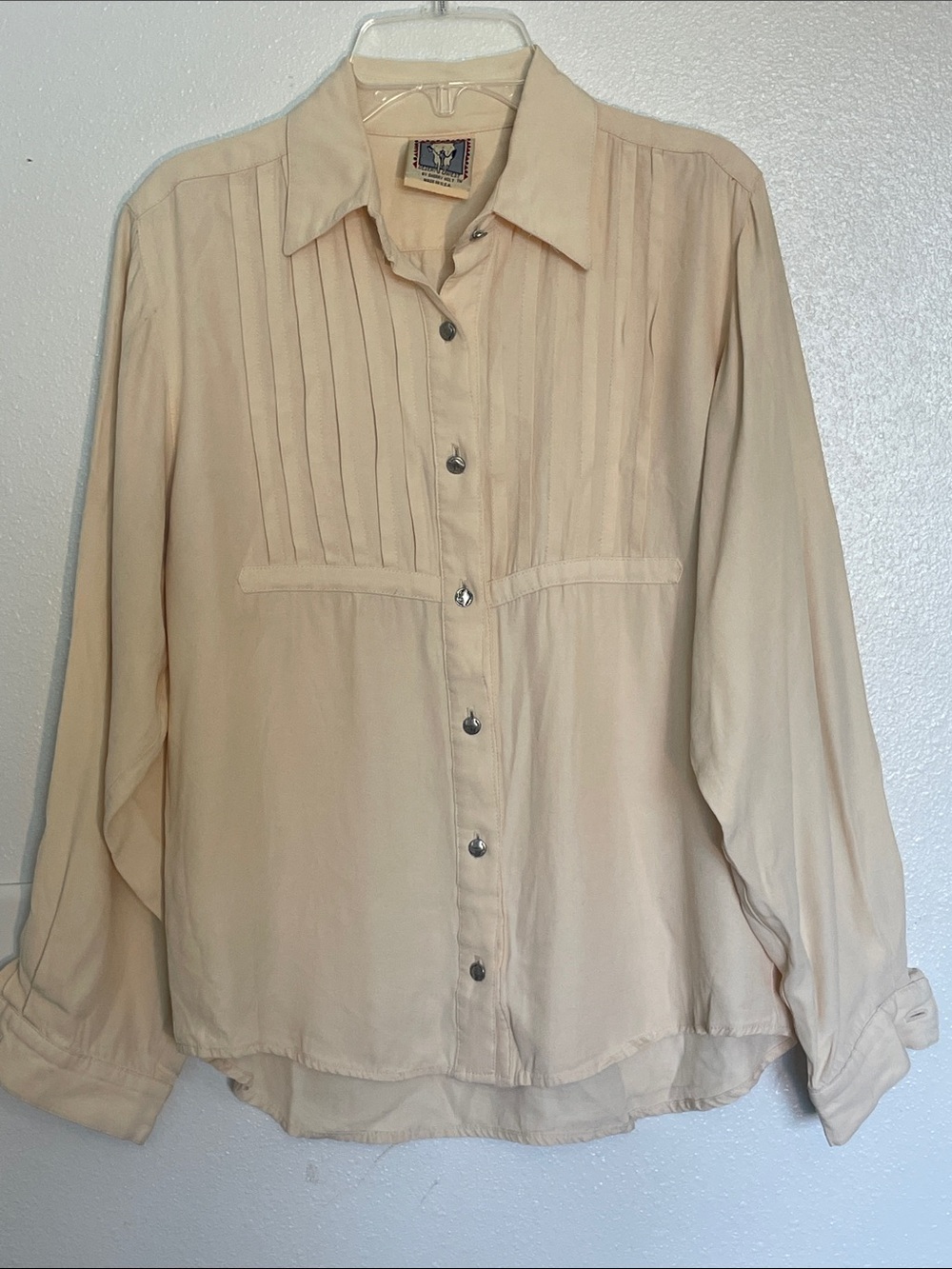 Women's Cream Button-Up Pintuck Blouse